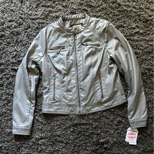 Gray vegan leather jacket
